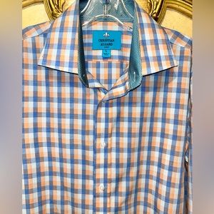 Christian Aujard Paris Blue Peach Orange Stripe Striped Button Front Shirt